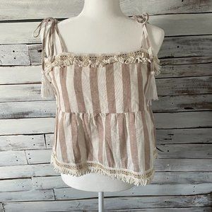NWT Seven Wonders Tan and Cream Striped Crop Top Size 10